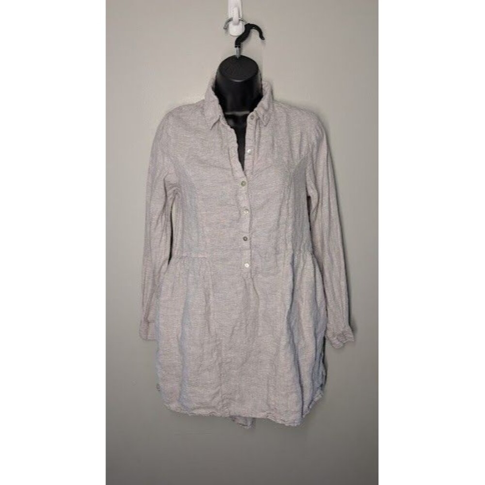 Halston 100% Linen Shift Dress Womens Size XS Grey Oversized High Low Peplum